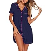 Ekouaer Nightgowns for Women Button Down Sleep Shirt Short Sleeve NightShirts Boyfriend Sleepdress Soft Pajama Dress