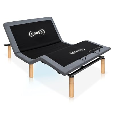 Hedva Adjustable Bed Frame with Massage Motors, 4 USB Ports, LED Light, 5-Minute Assembly, Multiple Preset Positions for Ultimate Comfort, Wireless Remote Control Adjustable Bed (Natural, Full)
