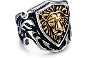 MIVEIVIA Lion Armor Shield Ring for men Paladin Worrior ring Stainless Steel Hip Hop ring for Men Rings Iced Out Jewelry Punk Ring Club ring Heavy Metal ring for Boys