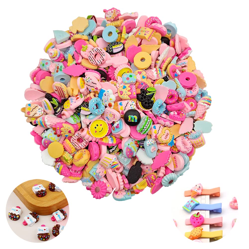 200 pcs Assorted Slime Charms, BOSOIRSOU Cute Candy Sweet Fruits Donut Charms Ornaments Flatback Resin Cabochons for Craft Making Ornament Scrapbooking DIY Crafts Beads Making Supplies - Random Style — image 1