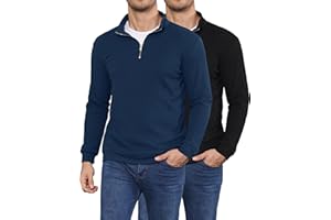 OYGSieg 2 Pack Mens Quarter Zip Pullover Slim Fit Lightweight Long Sleeve Mock Neck Sweater for Fall Winter Casual