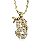 CJiePeiC 18K Gold Plated Number 8,24 Pendant Basketball Star Memorial Souvenir Punk Rock Stainless Steel Necklace for Men Women, 24 Inch Chain Gothic Hip Hop Amulet Snake Jewelry Gift