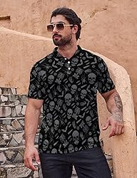 Xdceu Men's Skull Polo Shirts Hawaiian Golf Polo