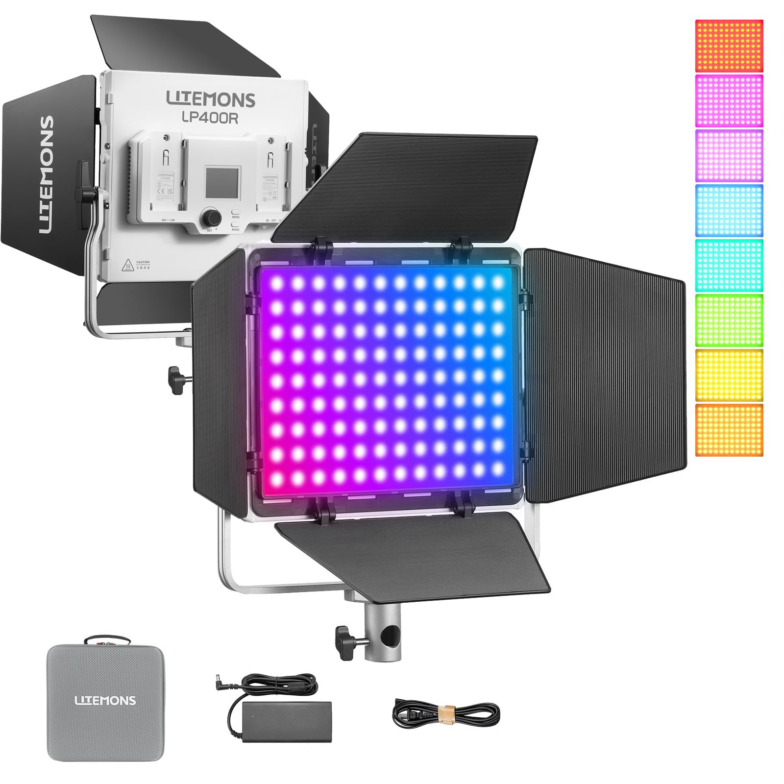 GODOX LITEMONS LP400R RGBW LED Video Light, CCT Bicolor Temperature 1800K-10000K 36W Panel Light with HSI Mode and GEL Mode, 14 FX Light Effects, Continuous Output Lighting Support APP Control