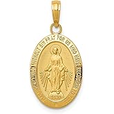 14k Yellow Gold Miraculous Medal Pendant with Virgin Mary and Prayer, Catholic Religious Jewelry for Women or Unisex Wear, Spiritual Faith Necklace, Devotional Gold Oval Medal