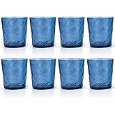 KX-WARE 12-ounce Acrylic Old Flashion Glasses Plastic Tumblers, set of 8 Blue