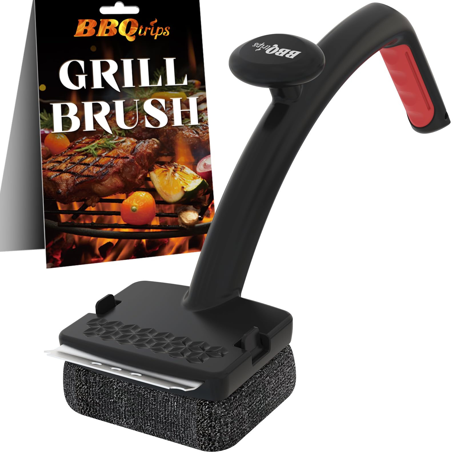 Upgraded Grill Brush, Grill Brush Bristle Free, Grill Brush for Outdoor Grill Replaceable Cleaning Head, Grill Scraper with Steel Fiber Woven Head for Round Grill Bars/Cast Iron/Stainless Steel Grates
