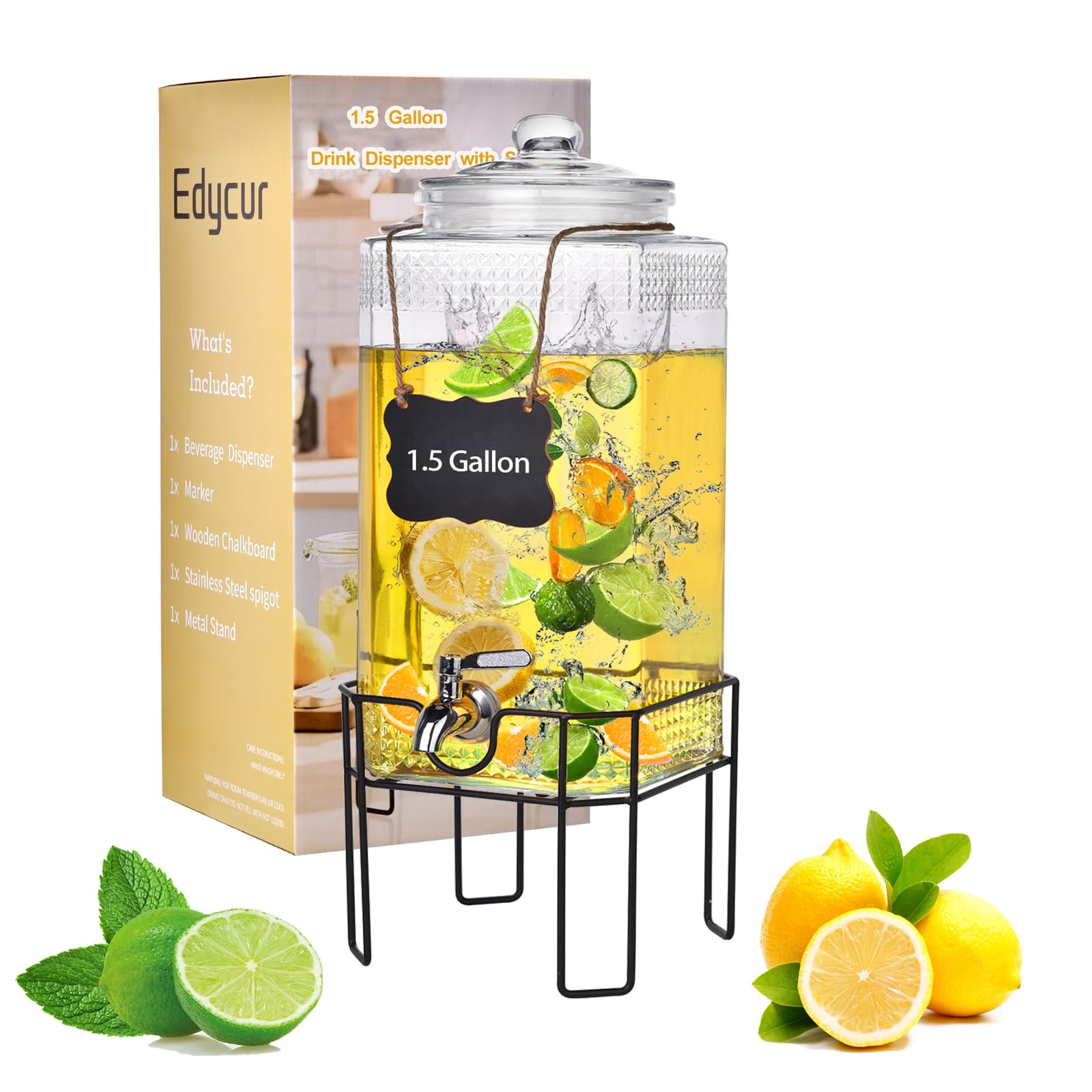 Photo 1 of 1.5 Gallon Glass Drink Dispenser, Drink Dispensers for Parties, Beverage Dispenser with Stand and Glass Lid, 100% Leakproof Spigot, Ideal for Lemonade, Juice, Iced Tea, Laundry Detergent Dispenser