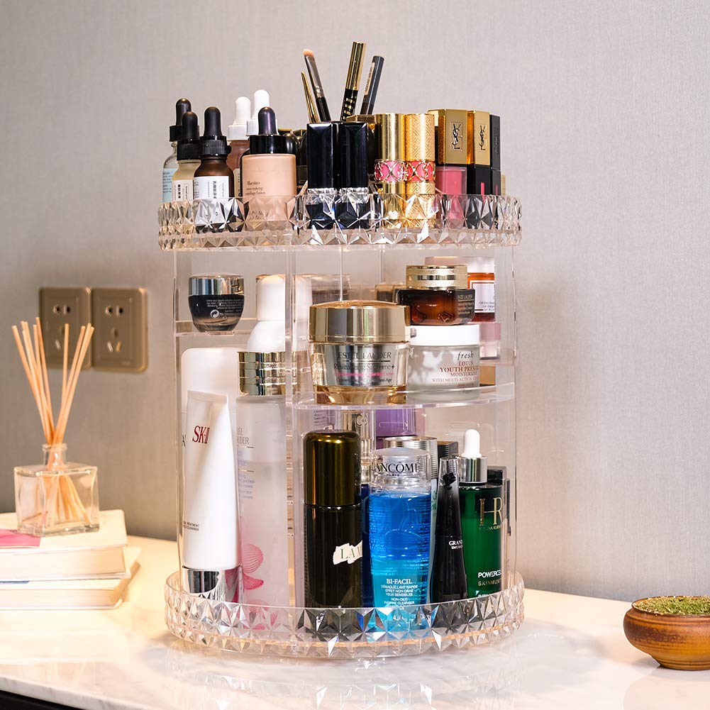 InnSweet 360 Rotating Makeup Organizer, Adjustable Cosmetic Storage Display Case with 8 Layers, Large Capacity Cosmetic Shelf, Acrylic Transparent: Beauty