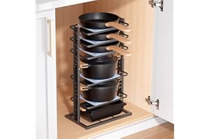 LAMU Pots and Pans Organizer for under Cabinet, 6-Tier Heavy Duty Pan Pot Organizers inside Cabinet Adjustable 14 to 23.39", 