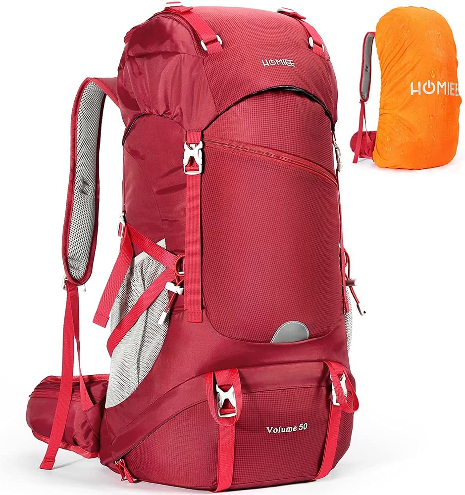 HOMIEE 50L Hiking Backpack with Rain Cover Internal Frame Backpacking Backpack for Outdoor Sport Climbing Camping: Sports & Outdoors