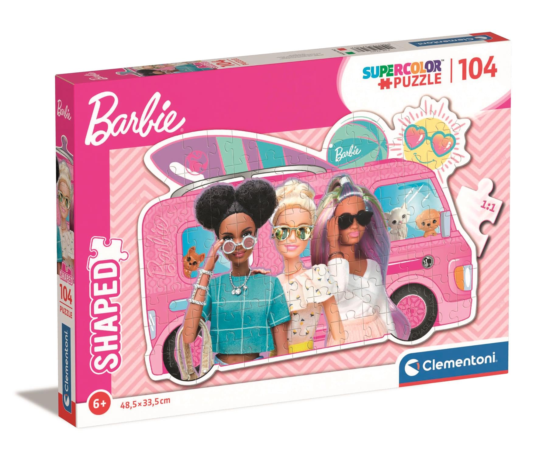 Clementoni 27163 Barbie Supercolor Shaped Barbie-104 Pieces-Jigsaw Puzzle for Kids Age 6-Made in Italy