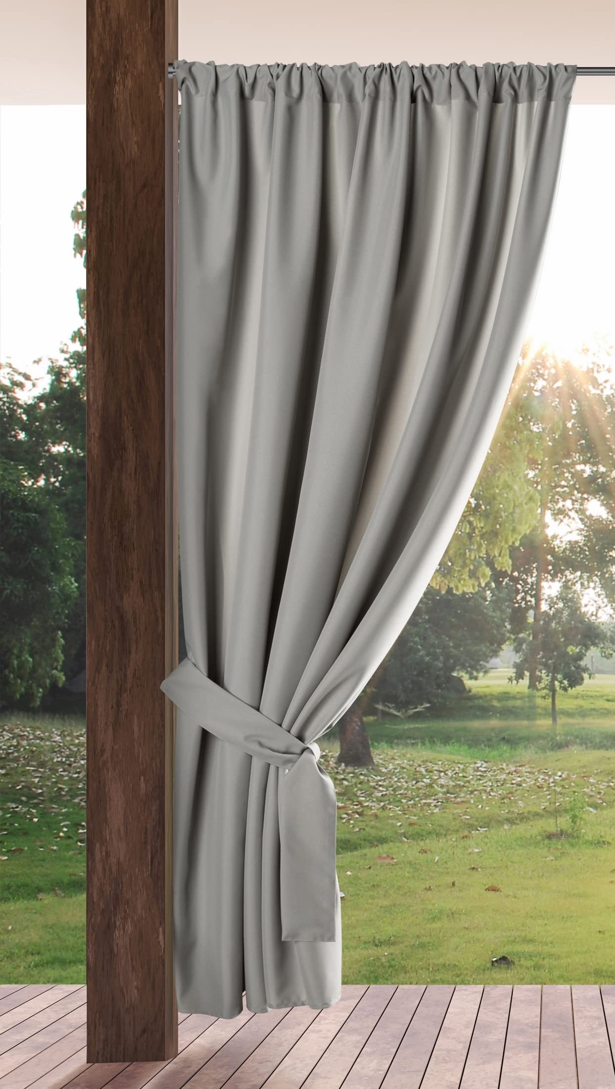 Eurofirany GARDEN Outdoor Curtain with Rod Pocket - 1 pc. Sun Protection, Privacy Screen, Windproof, Waterproof Curtain for Patio, Gazebo, Pergola, Porch, W61 x L79, Light Grey