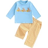 Arvbitana Toddler Baby Boy Halloween Ghost Pumpkin Outfit Long Sleeve Embroidery Tshirt Gingham Pants 2 Piece Smocked Clothes