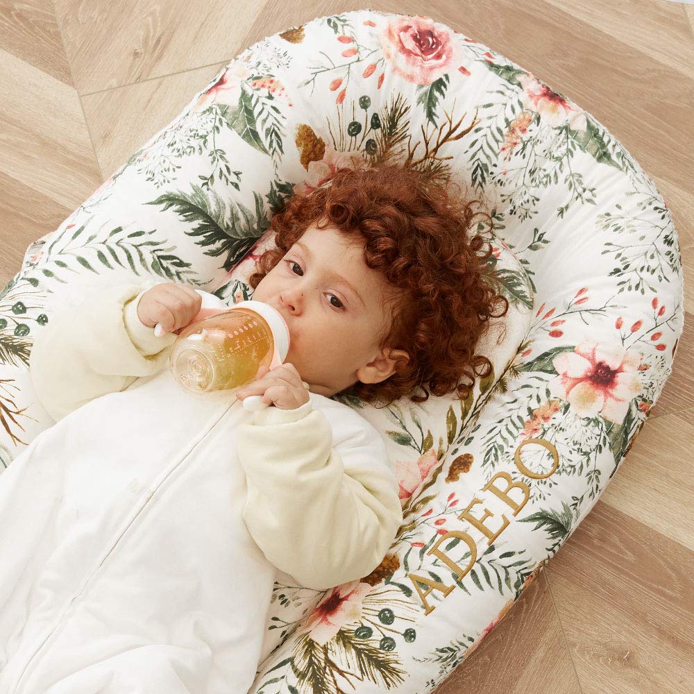 Adebo Premium Baby Nest(Flowers)-Portable Infant Lounger Bassinet, Perfect for Co-Sleeping -Super Soft & Breathable and 100% Cotton Newborn Crib-Suitable from 0-12 Months: Baby