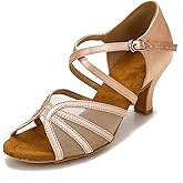 Women's Ballroom Dance Shoes Latin Salsa Dancing Shoes Cross Strap 2.5inch Heel 3inch Heel ZB04