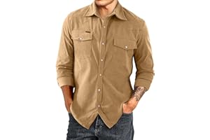 JMIERR Men's Corduroy Shirts Casual Western Long Sleeve Button Down Shacket Jackets with 2 Flap Pocket