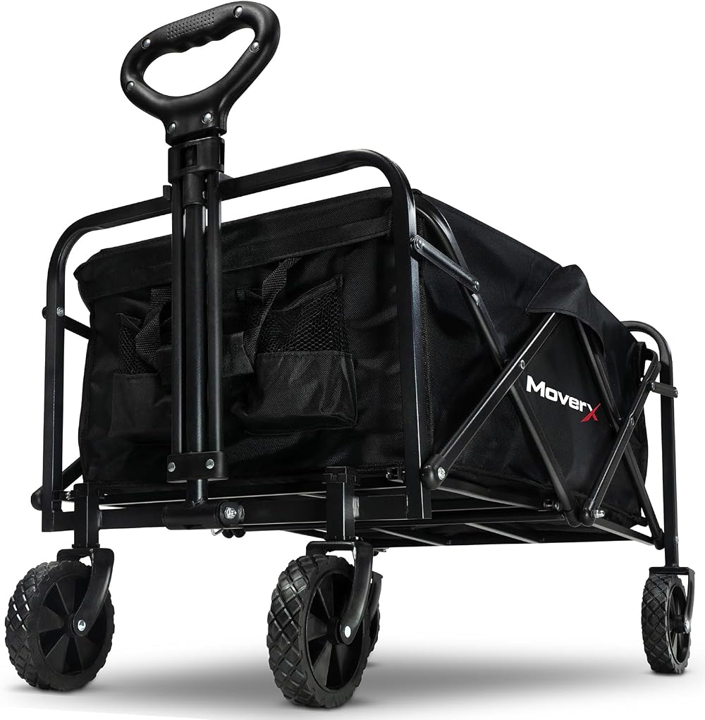 MoverX 70L Festival Trolley, Folding Cart with Wide Wheels, Black