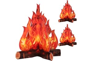 Boao 3 Sets Fake Fire Fake Flame Prop Camping Decoration 3D Cardboard Campfire Centerpiece Artificial Flames Campfire Party Decoration for Camp Bachelorette Party Supplies(Red Orange)