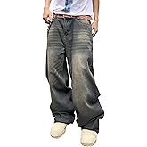 qcdyrxf Mens Baggy Jeans Y2k Wide Leg Loose Fit Jeans Streetwear Denim Washed Hip Hop Pants