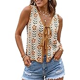 ZESICA Women's Tie Front Sweater Vest Summer Print Sleeveless Knit Y2k Tank Tops 2026 Trendy Clothes Outfits