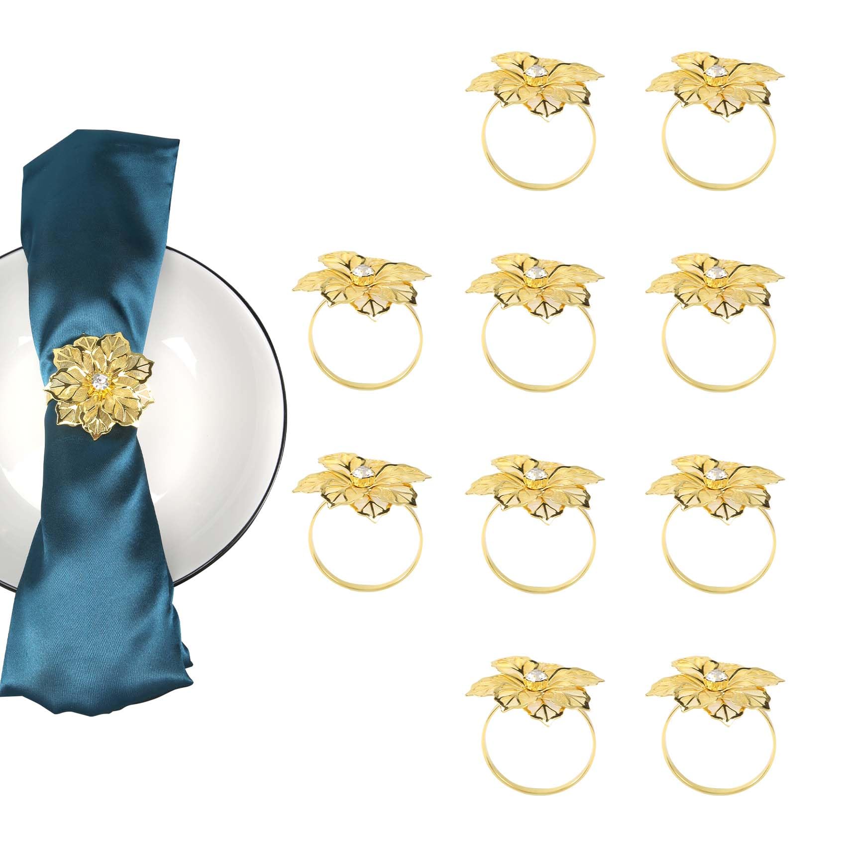 ZDSFSD 10Pcs Flower Design Napkin Rings Metal Gold Napkin Buckle Napkin Ring Holder Hotel Restaurant Wedding West Dinner Table Decoration