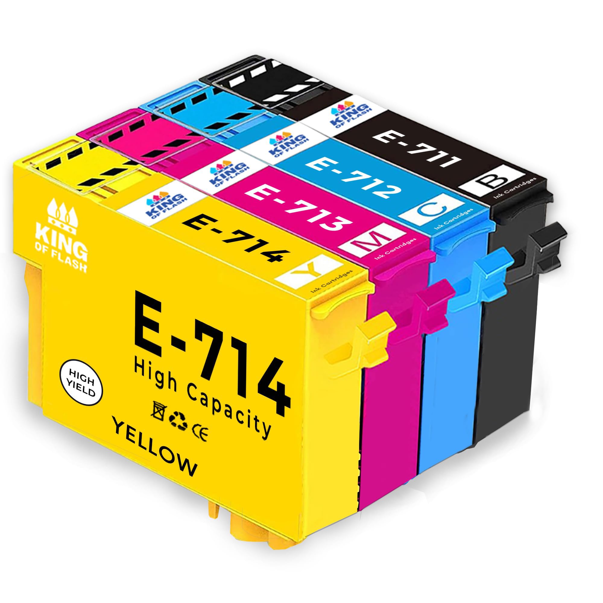 KING OF FLASH Compatible Inks for Epson T0711 T0712 T0713 T0714 T0715 Ink Cartridges Replacement for Epson Stylus SX218 SX415 SX515W SX200 SX100 SX610FW S21 DX7450 DX8400 (1 Set) — image 1