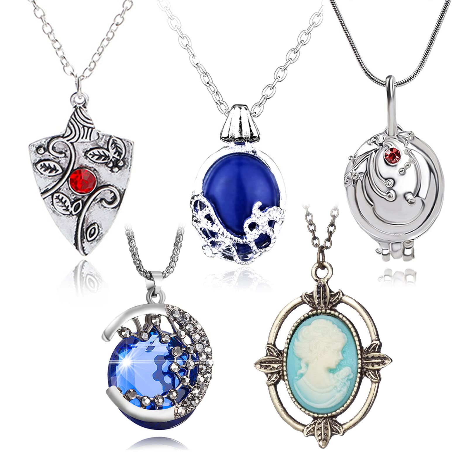 HJYZY 5 pcs Vampire Jewelry Daywalking Katherine Sapphire Elena Opening Vervain Locket Necklace Galaxy & Crescent Cosmic Moon Pendant Necklace for Women Cosplay Party ﻿