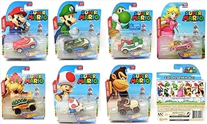 Hot Wheels 2017 Set of 7 Super Mario 1/64 Character Cars Collectible Die Cast Toy Car Models