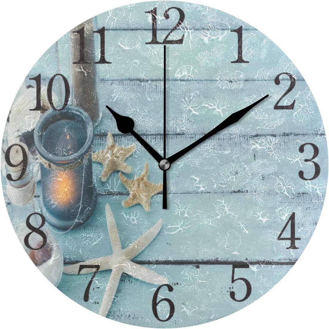 ISAOA Wall Clock Summer Style,Starfish and Boat Classic Outdoor/Design with 9.5 Inch Silent Non Ticking Clock,Suitable for Garden,Kitchen,Living Room Bathroom Bedroom