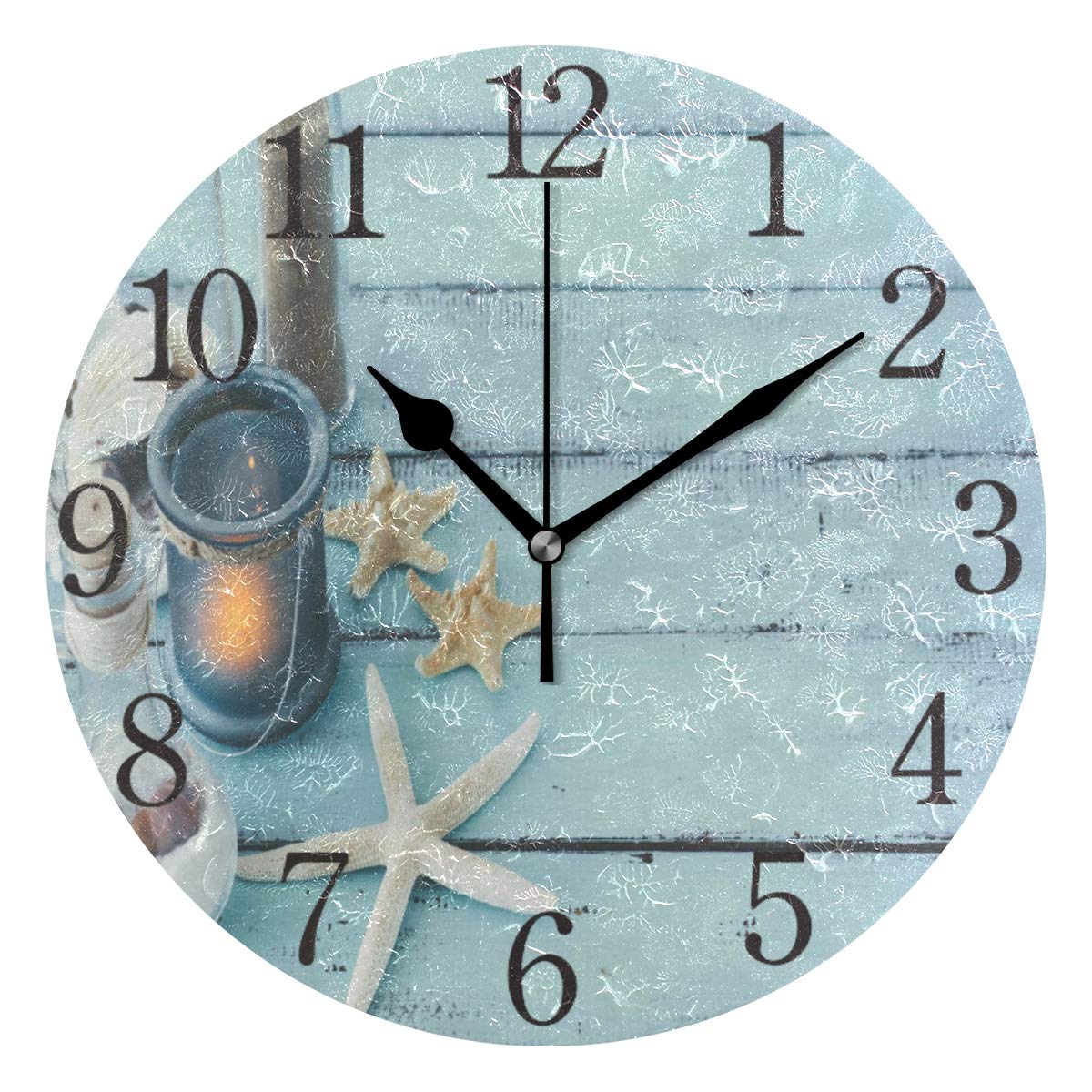 ISAOA Wall Clock Summer Style,Starfish and Boat Classic Outdoor/Design with 9.5 Inch Silent Non Ticking Clock,Suitable for Garden,Kitchen,Living Room Bathroom Bedroom