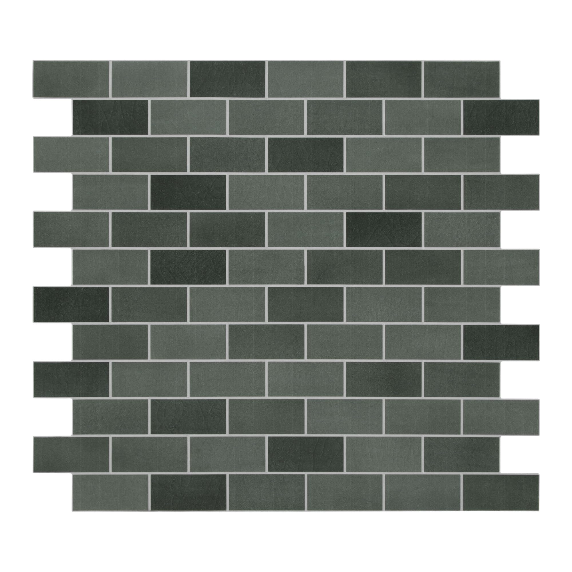 View 1 of 10-Sheet Subway Peel and Stick Backsplash Tile, 11.3" x 10.8" Green Mixed Stone Composite Handmade Looks Self Adhesive Waterproof Wall Tile, Stick on Tiles for Kitchen Bathroom Shower Fireplace