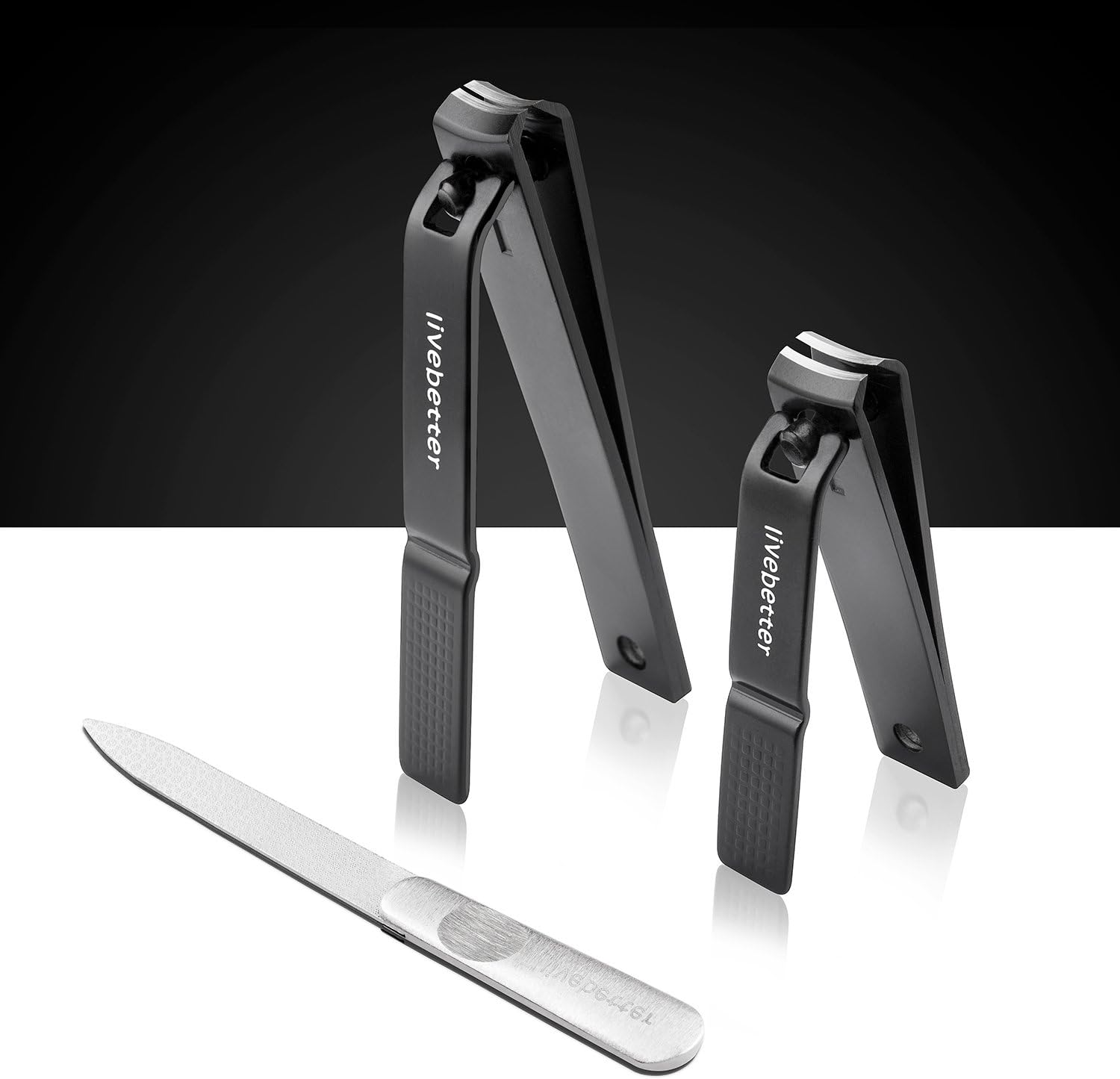 Deluxe Nail Clipper Set Nail file– Black Stainless Steel Fingernails & Toenails Clippers Sharp Nail Cutter with Leather…