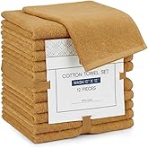 Linteum Textile Supply Premium 12x12 Washcloth (Mustard) – 100% Cotton Zero Twist Towels | Absorbent, Quick Dry, Durable for Bathroom, Spa, Gym (12 Pack)