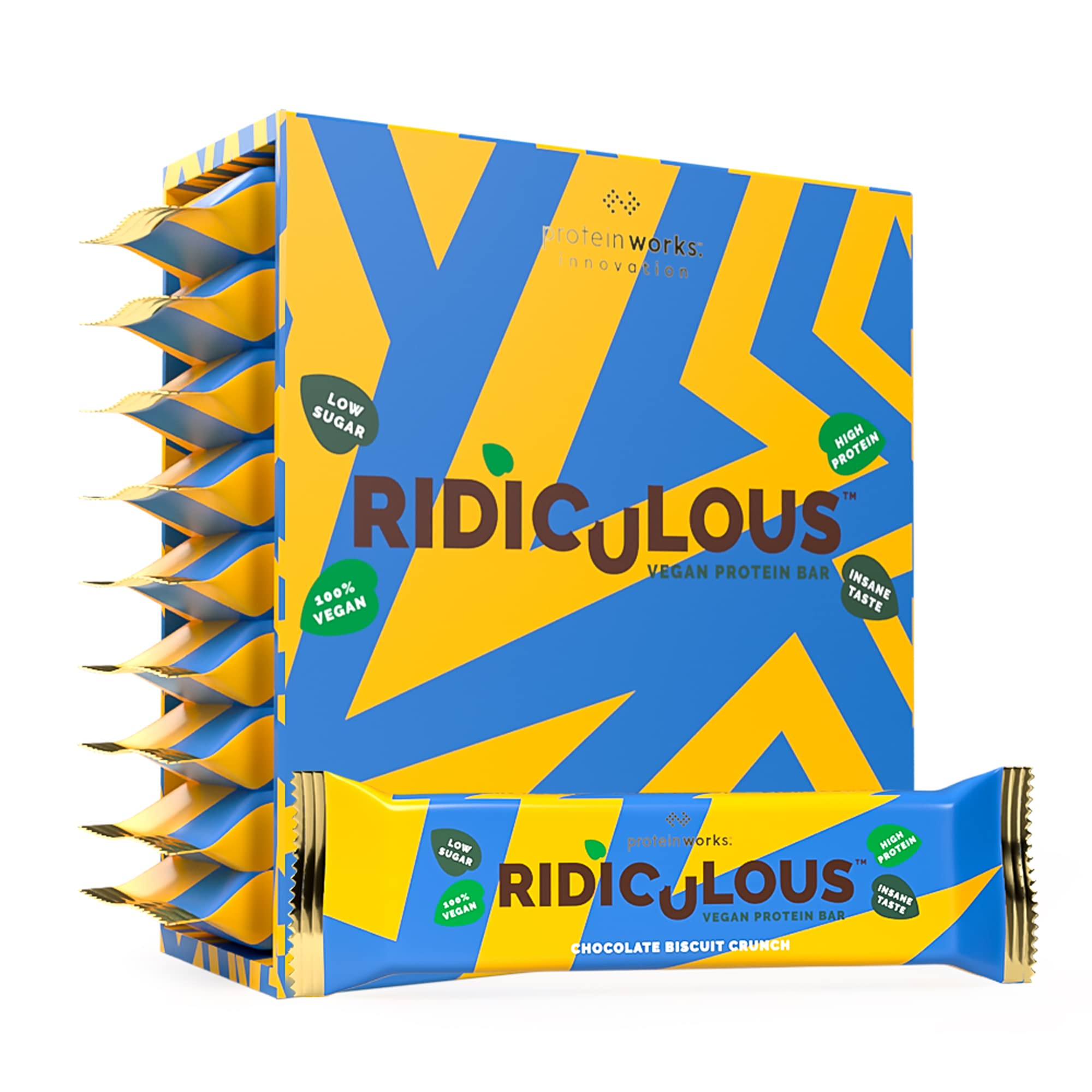 Ridiculous Vegan Protein Bar - Award Winning, Chocolate Biscuit Crunch, 9 Bars, 100% Plant Based & Palm Oil Free, High Protein - Protein Works