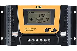 JJN 40A Solar Charge Controller 12V/24V/36V/48V Solar Panel Regulator with Adjustable LCD Display Dual USB Port Timer Setting PWM Auto Parameter