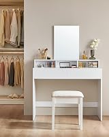 VASAGLE White Makeup Vanity Dressing Table with Large Mirror 2 Drawers 3 view 8