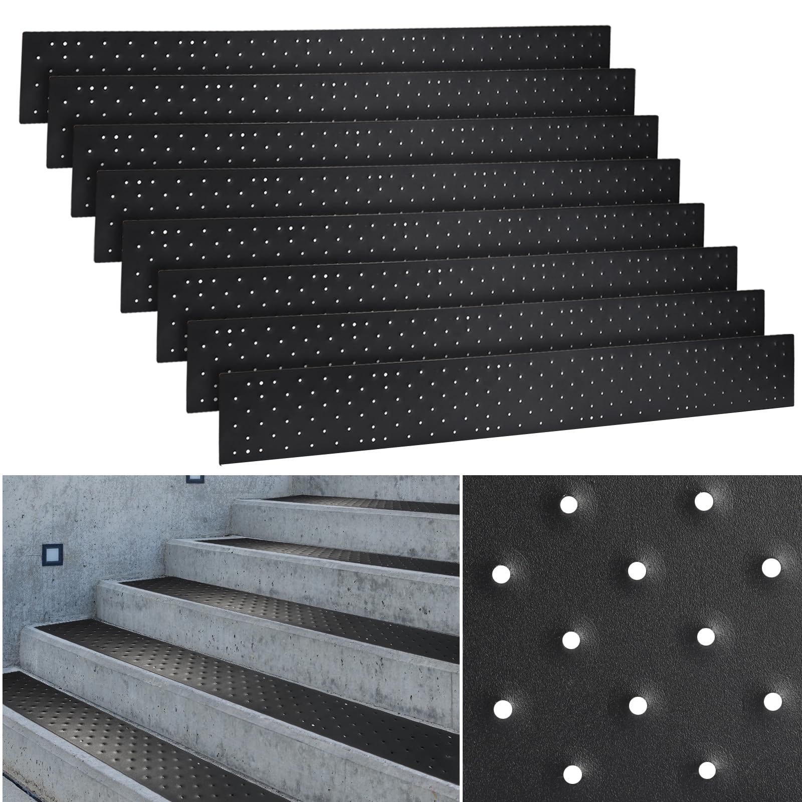 Photo 1 of 8 Pcs 30 x 3.75 Inch Non Slip Aluminum Stair Tread Metal Stair Outdoor Anti Slip Stair Treads Nosing Powder Coated Black Stair Treads with Carbon Steel Screws for Wood Ramp Deck Steps