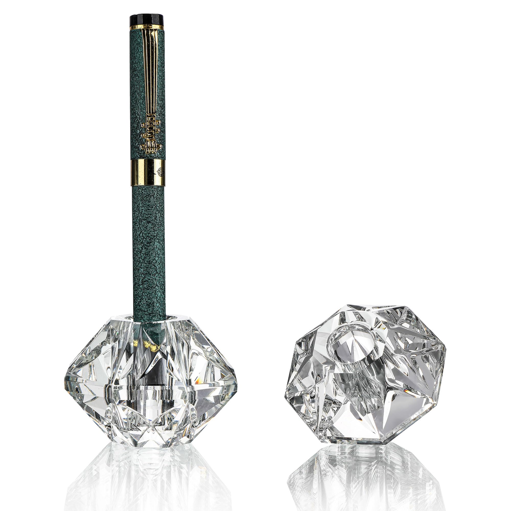 Photo 1 of QFkris 2-Packs Crystal Fountain Pen Stand Glass Feather Pen Holder Crystal Pen & Pencil Holder Base for Office Desk Desktop Decoration Toothbrush Stand Gift for Students Teachers(2.2inch)