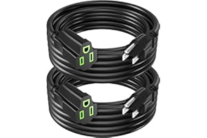 ECJTU Power Extension Cord 10FT(2 Pack), 3 Prong Grounded Electric Extension Cable Outlet Saver, Single Outlet, Heavy Duty, Waterproof, Flexible, 16AWG, STJW, 13A 125V, Indoor Wires for Home and Office