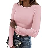 Zeagoo Womens Long Sleeve Stretch Crewneck Ribbed T-Shirt Slim Fit Casual Basic Tops S-XXL