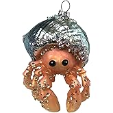 December Diamonds 79-80321 Hermit Crab Ornament, 4 Inches, Glass Blown with Resin, Glitter and Bead Accents
