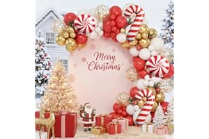 BlissBash 128PCS Christmas Balloon Arch Garland Kit - Red White Gold Balloons with Candy Cane Balloons for Merry Christmas Decorations, Winter Party Supplies, Xmas Balloon Arch