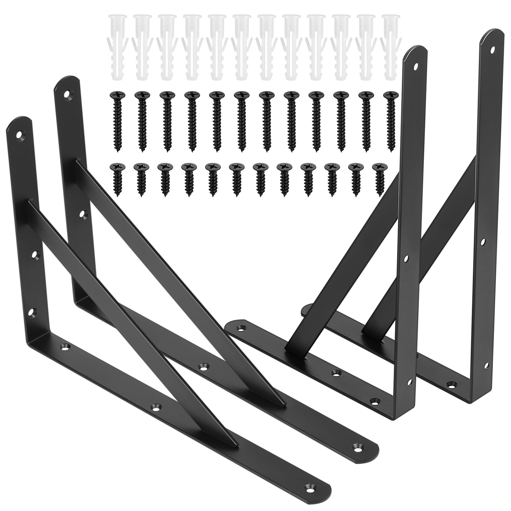 4 Pcs Shelf Brackets Heavy Duty, Wall Brackets for Shelves, Black Metal Triangle Shelving Brackets for Wall Mounted, Floating Shelf Supports, 90 Degree Right Angle Bracket (Black 12x7.87x0.98 inch)