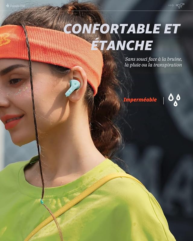 Casque Bluetooth, Écouteur Sport Réduction de Bruit Multimode, Graves Musclés, 4 Micros, 32H Autonomie, Charge sans Fil, APP Son Personnalisé, Mode Gaming, Vert