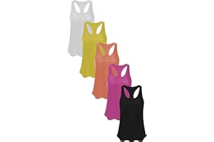 SEXY BASICS Women's 5 Pack Everyday Flowy Burnout Racer Back Active Workout Tank Tops