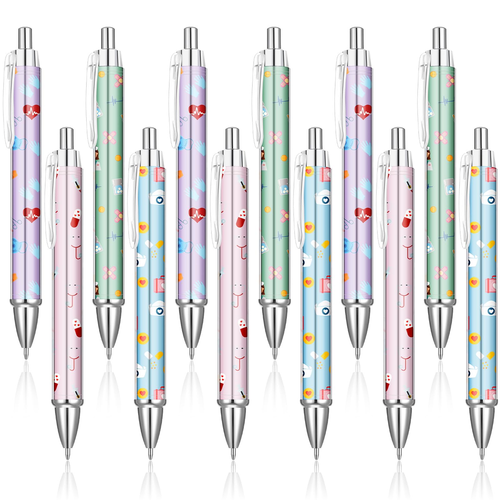 Clabby 12 Pcs Nurse Ballpoint Pens Retractable Lovely Cartoon Ink Pens Funny Gift for Nurse Week Doctor Medical Assistant Student Appreciation Gift (Cute)