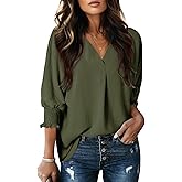 Dokotoo Women Blouses Dressy Casual V Neck 3/4 Length Sleeve Womens Tops Business Work Blouses Office Shirts