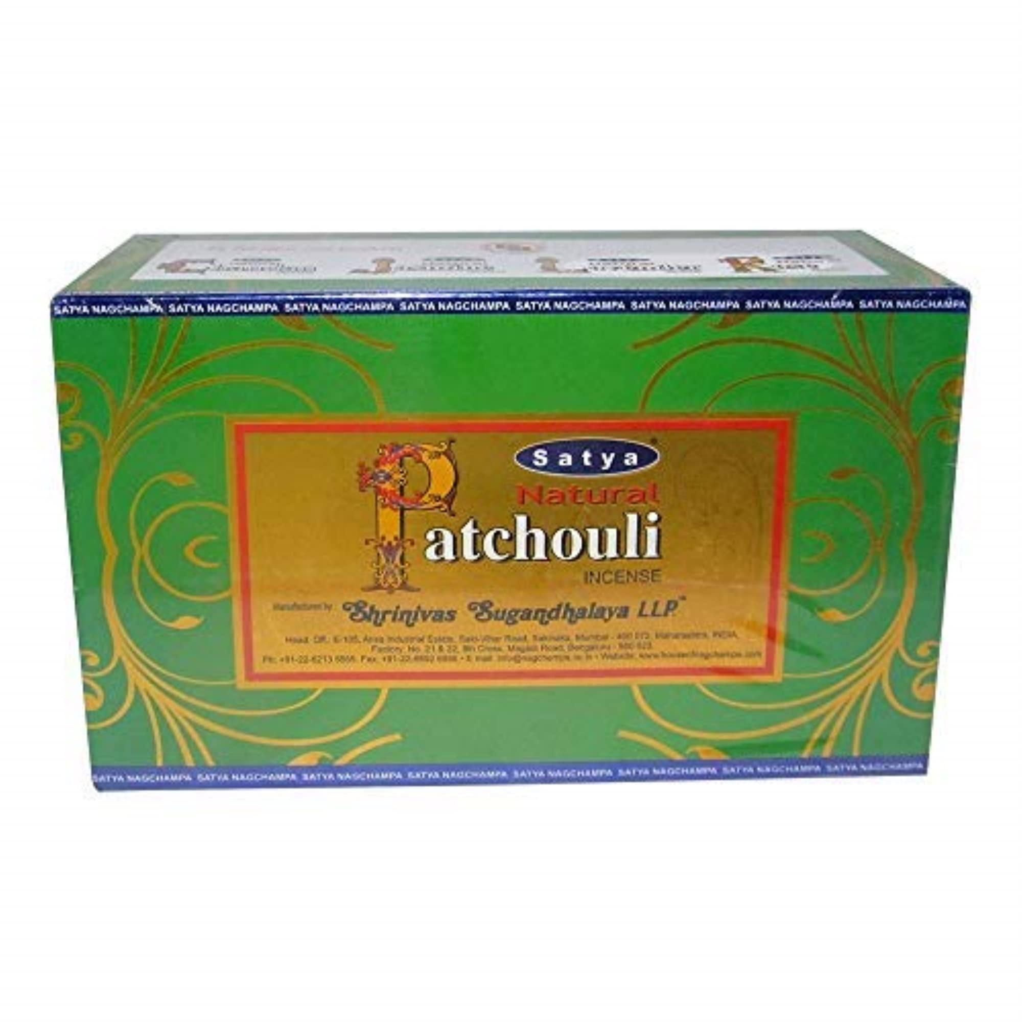 Natural Patchouli Incense Sticks - By Satya Nag Champa - Pack Of 15 G X 12 Boxes - 180 G Total