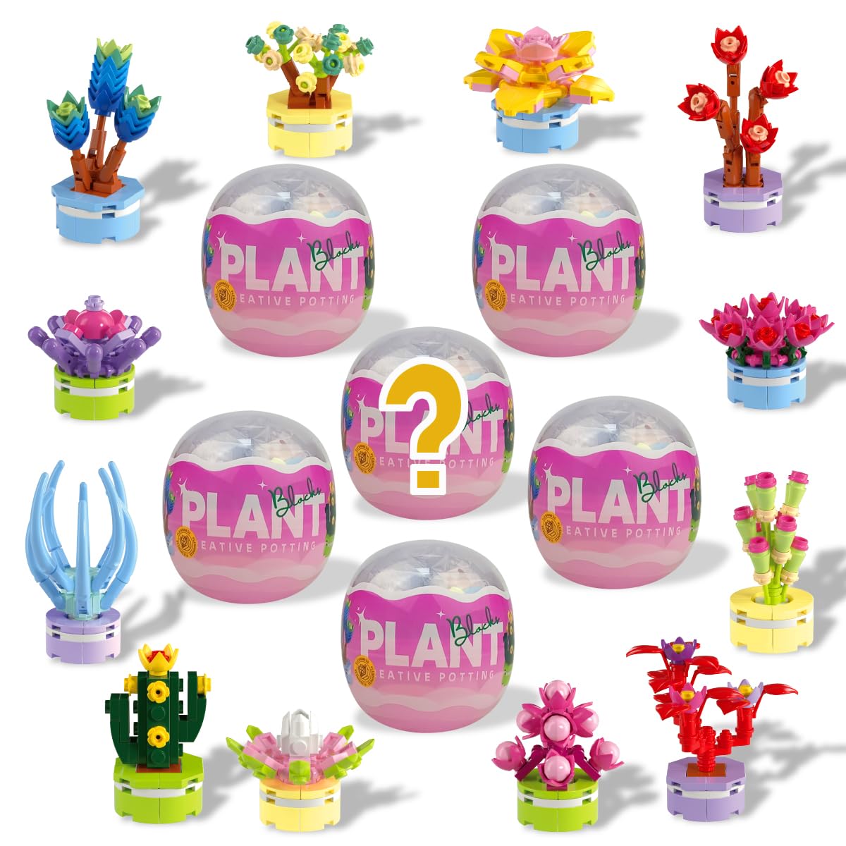 Anditoy 6 Pack Easter Eggs with Random Succulent Plants Building Block Toys Inside Blind Packaging for Kids Boys Girls Teens Easter Basket Stuffers Fillers Gifts